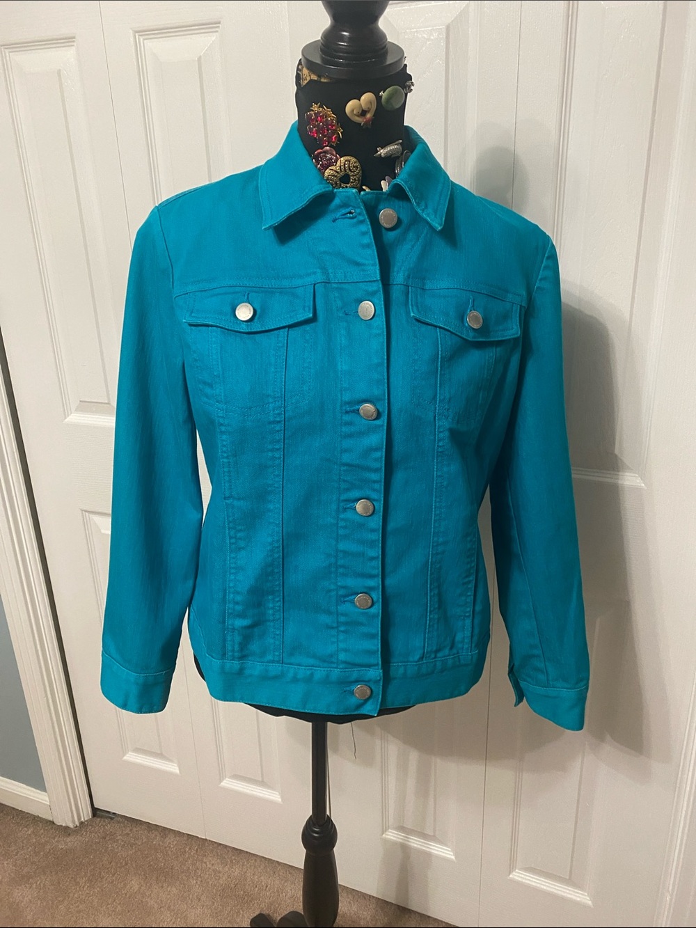 Coldwater Creek Turquoise Button-Front Jean Jacket